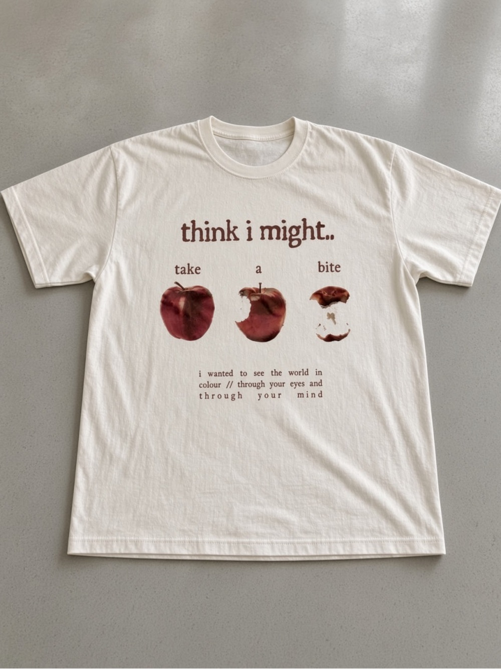 Gildan Cream Short-Sleeve Tee with Red Apple Graphic